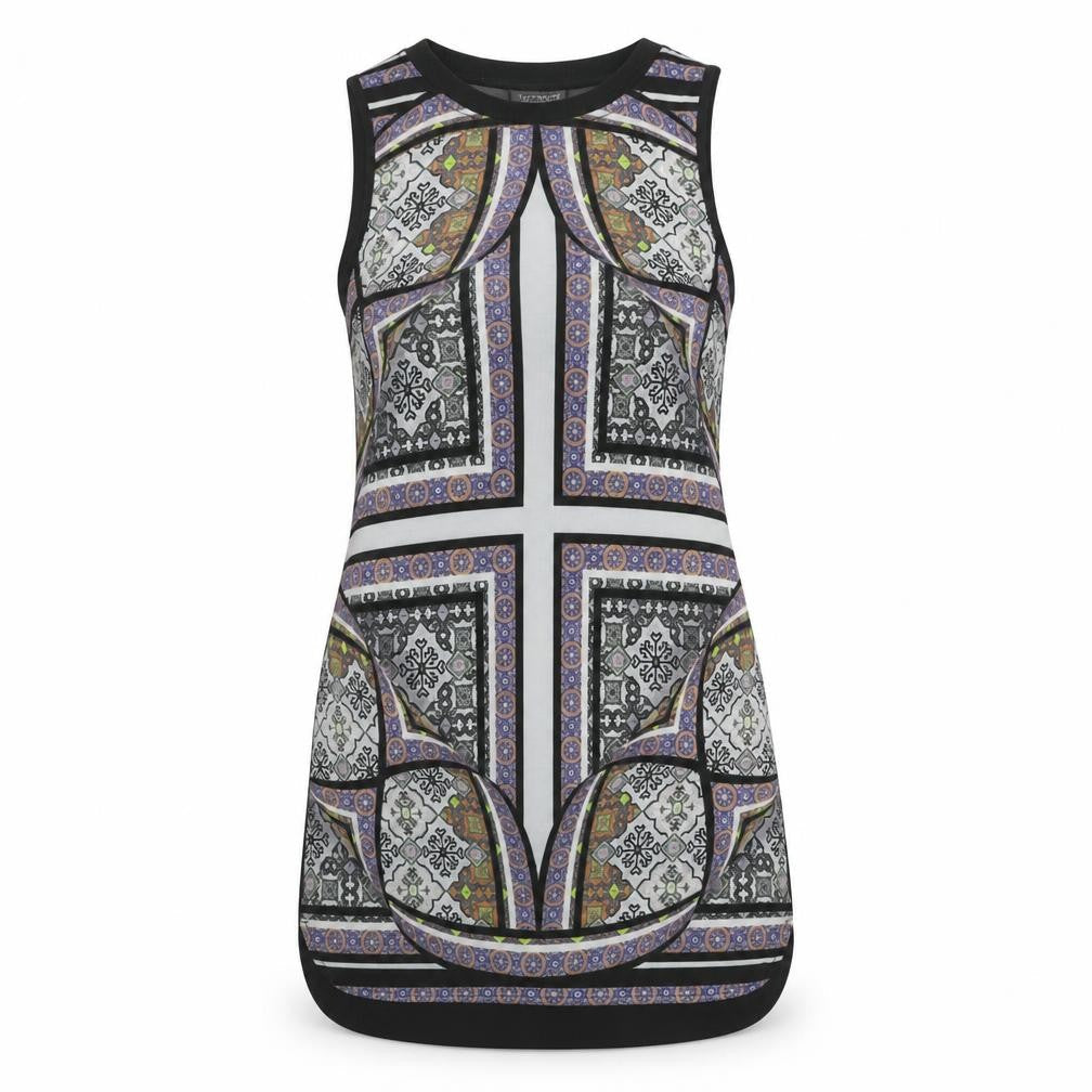 Topshop Womens Black Geometric Polyester Basic Tank Size 8 Round Neck