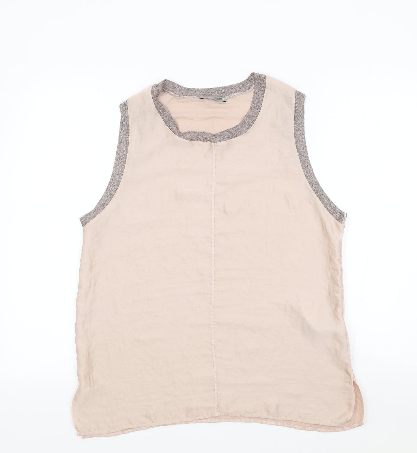 Zara Womens Pink Polyester Basic Tank Size L Round Neck