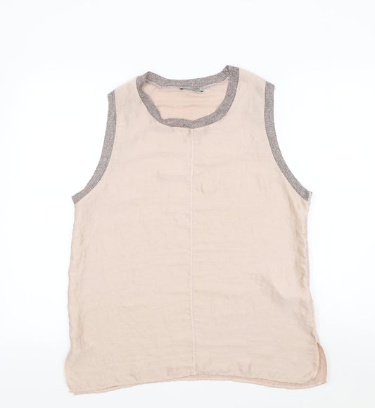 Zara Womens Pink Polyester Basic Tank Size L Round Neck