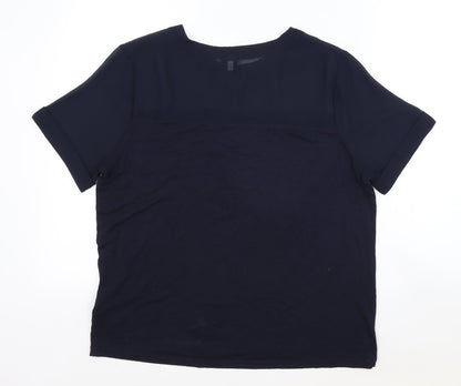 Warehouse Womens Blue Viscose Basic T-Shirt Size 14 Round Neck