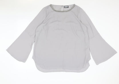 Preworn Womens Grey Polyester Basic Blouse Size L Boat Neck - Flute Sleeve