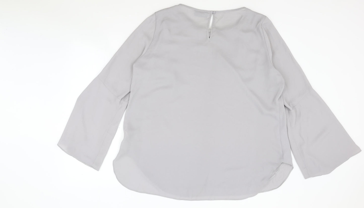 Preworn Womens Grey Polyester Basic Blouse Size L Boat Neck - Flute Sleeve