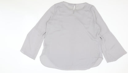 Preworn Womens Grey Polyester Basic Blouse Size L Boat Neck - Flute Sleeve