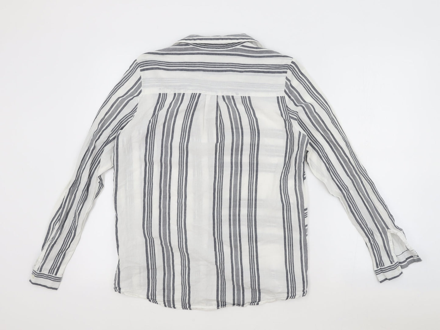 M&Co Womens Grey Striped Cotton Basic Button-Up Size 10 Collared