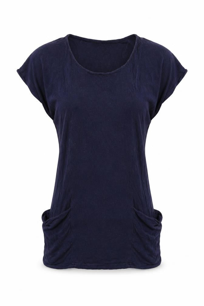 Topshop Womens Blue Viscose Basic T-Shirt Size 8 Round Neck