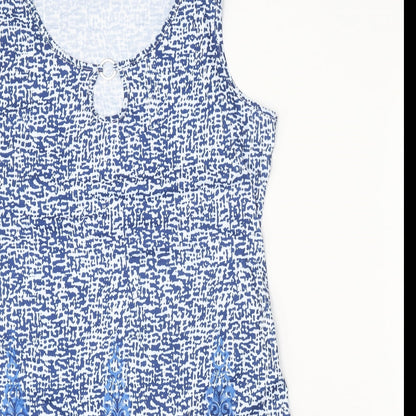 Womens Blue Geometric Polyester Shift Size L Round Neck Pullover - Ring Detail