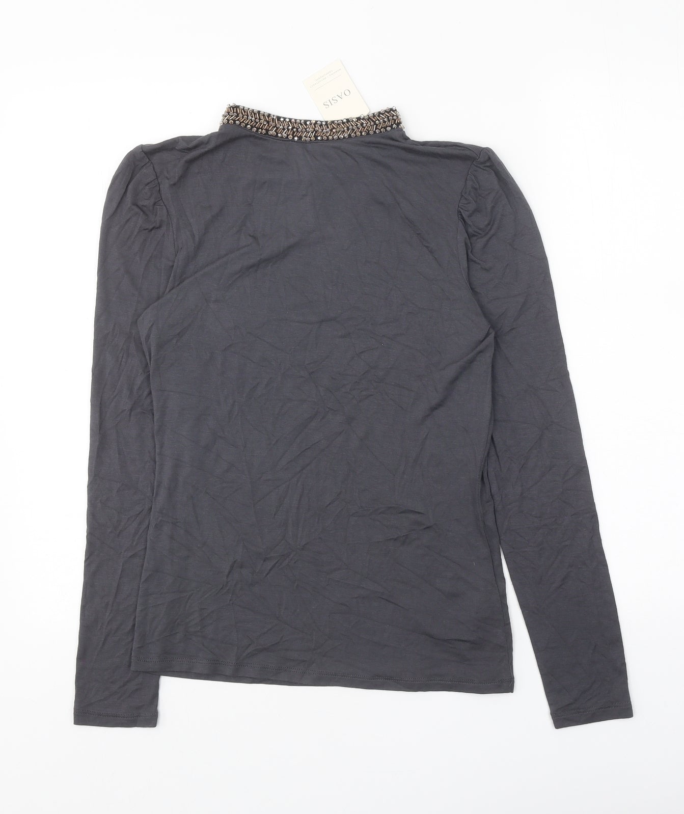 Oasis Womens Grey Viscose Basic Blouse Size XS Round Neck