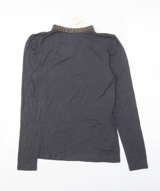 Oasis Womens Grey Viscose Basic Blouse Size XS Round Neck