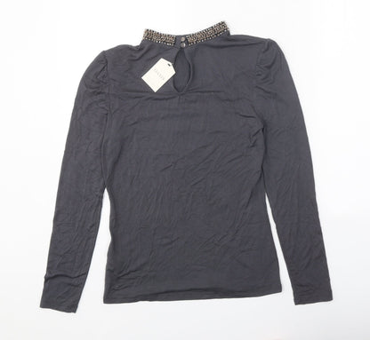 Oasis Womens Grey Viscose Basic Blouse Size XS Round Neck