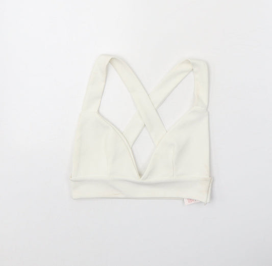 PRETTYLITTLETHING Womens White Polyester Cropped Tank Size 4 V-Neck