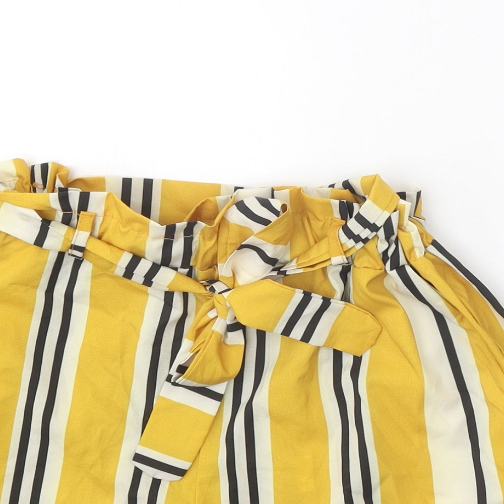 Preworn Womens Yellow Striped Polyamide Paperbag Shorts Size 23 in Regular Tie