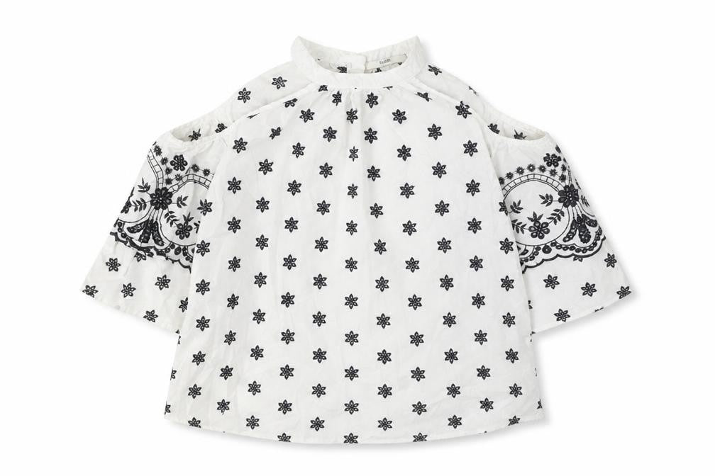 George Womens White Geometric Polyester Basic Blouse Size 8 Round Neck - Cold Shoulders