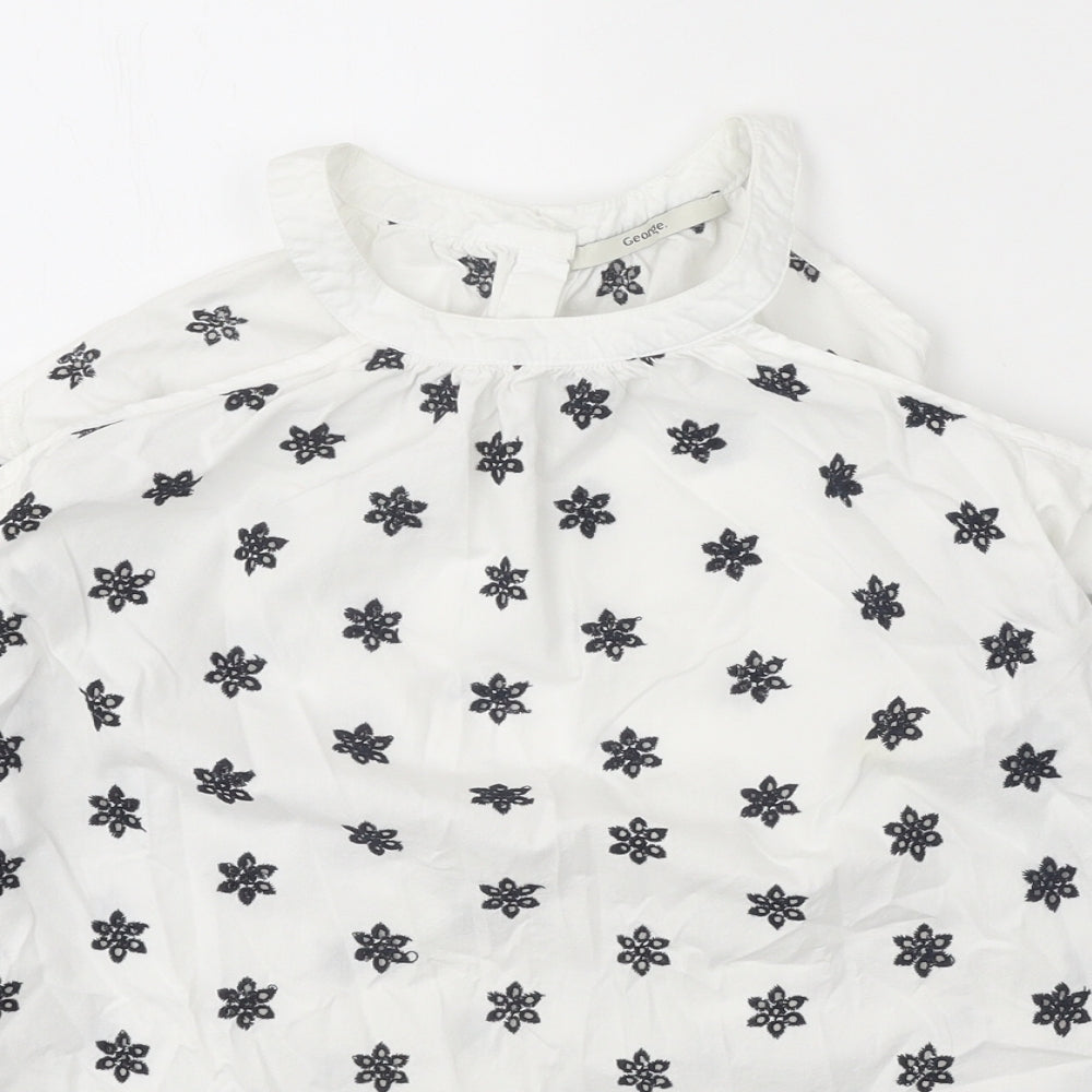 George Womens White Geometric Polyester Basic Blouse Size 8 Round Neck - Cold Shoulders