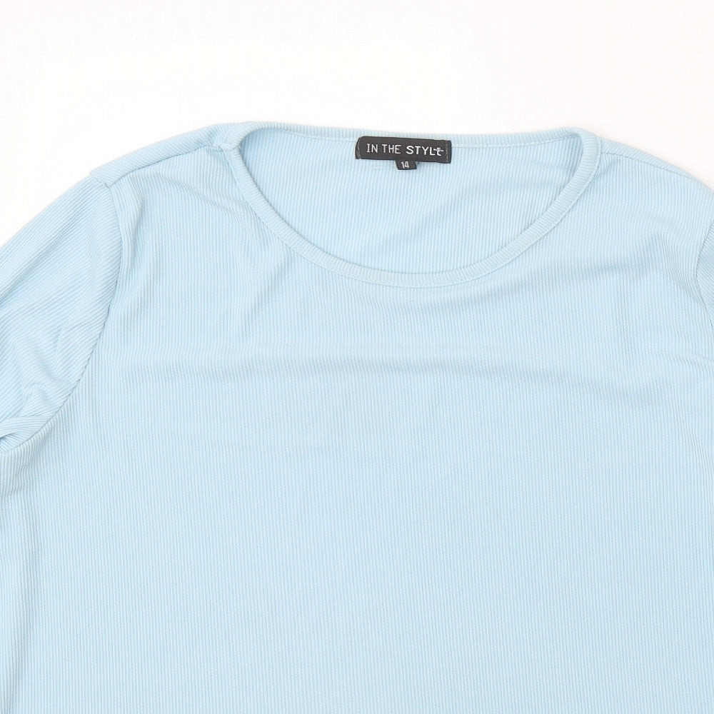 In the Style Womens Blue Cotton Basic Blouse Size 14 Round Neck