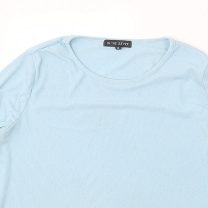 In the Style Womens Blue Cotton Basic Blouse Size 14 Round Neck