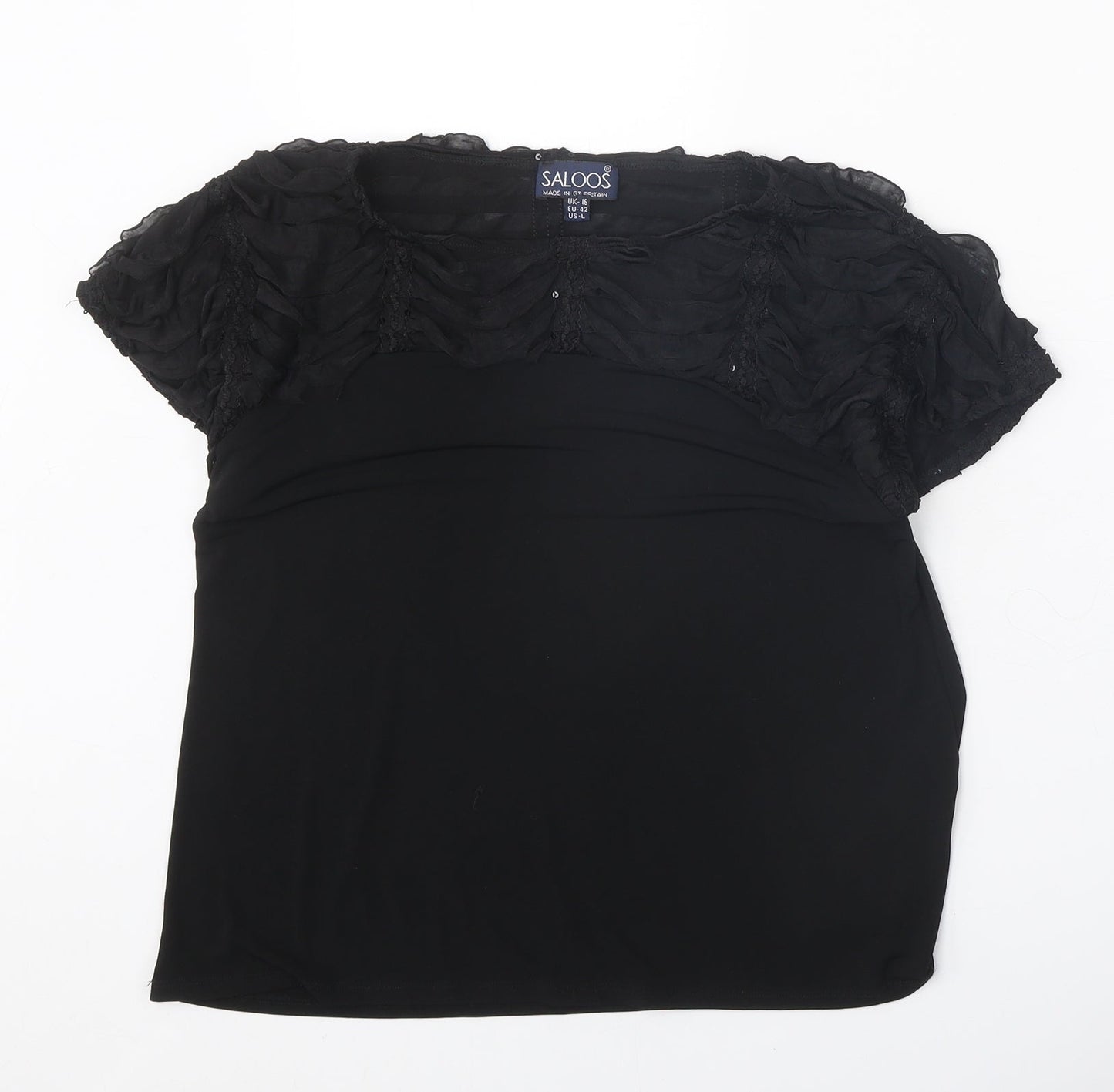 Saloos Womens Black Geometric Polyester Basic Blouse Size 16 Round Neck