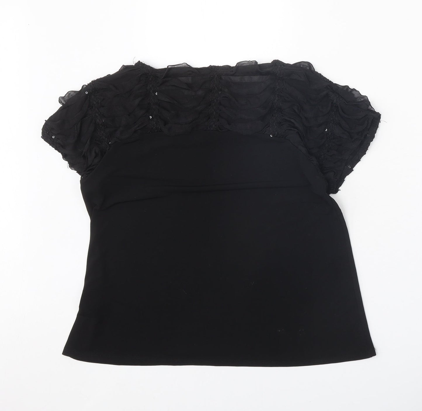Saloos Womens Black Geometric Polyester Basic Blouse Size 16 Round Neck