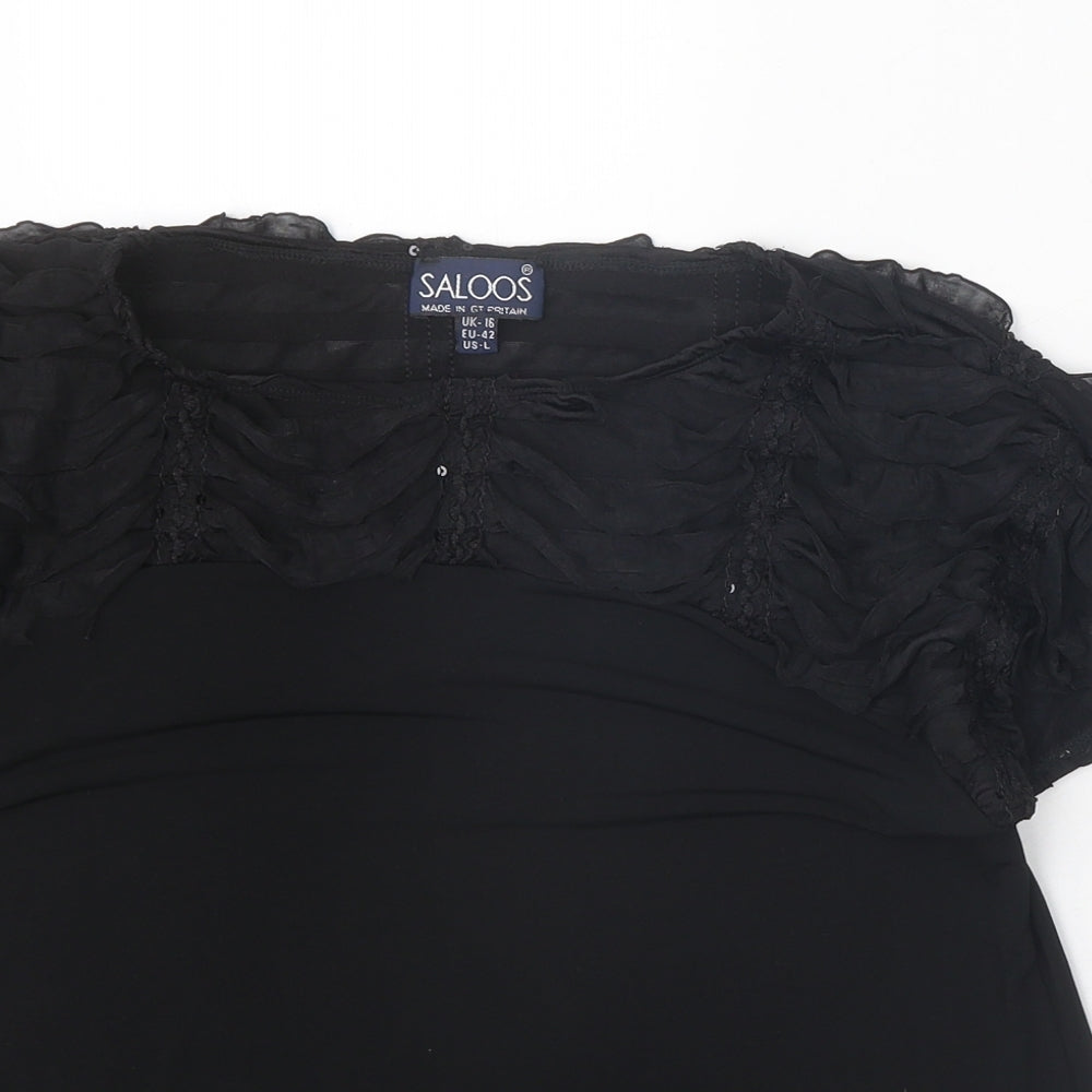 Saloos Womens Black Geometric Polyester Basic Blouse Size 16 Round Neck
