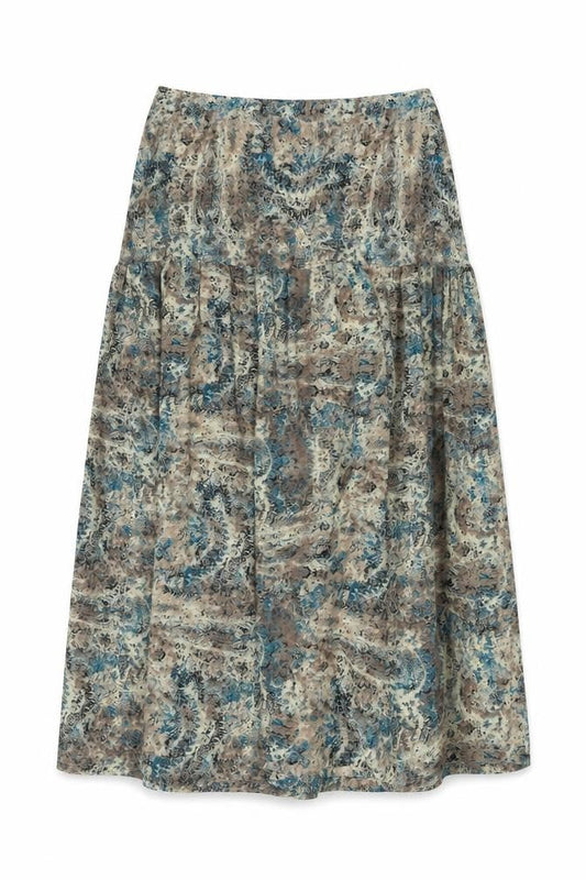 Preworn Womens Beige Geometric Polyester Peasant Skirt Size 31 in Zip