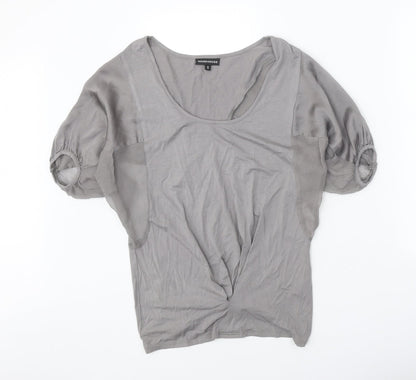 Warehouse Womens Grey Viscose Basic Blouse Size 10 Round Neck - Twist Detail