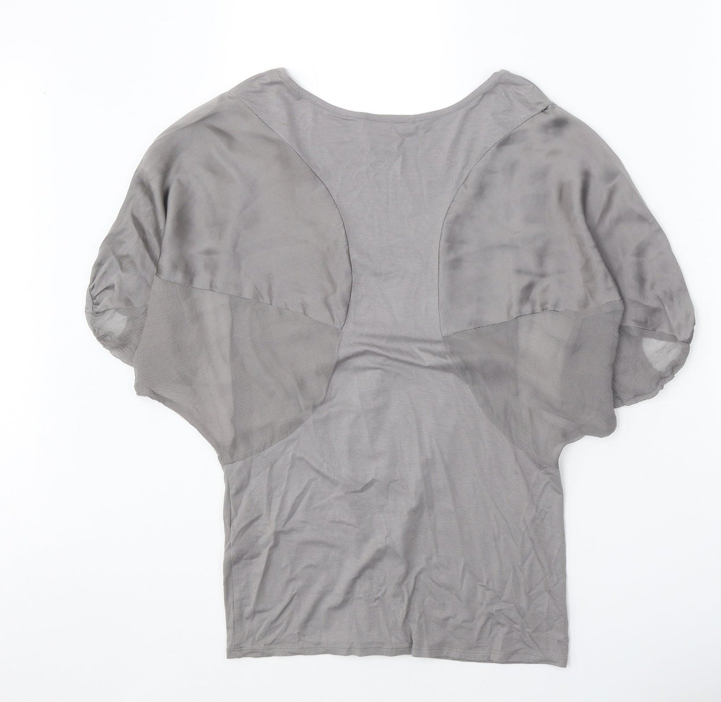 Warehouse Womens Grey Viscose Basic Blouse Size 10 Round Neck - Twist Detail