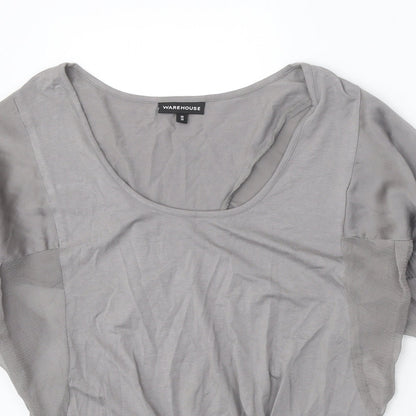 Warehouse Womens Grey Viscose Basic Blouse Size 10 Round Neck - Twist Detail