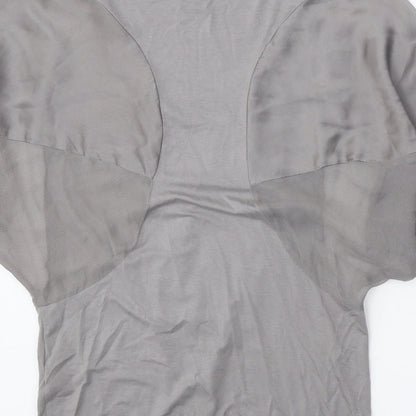 Warehouse Womens Grey Viscose Basic Blouse Size 10 Round Neck - Twist Detail