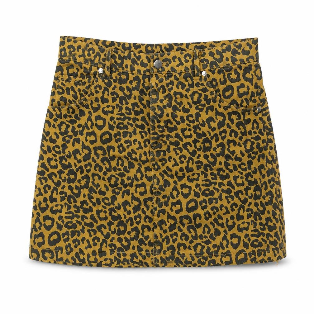 Preworn Womens Brown Animal Print Cotton Straight & Pencil Skirt Size M Zip - Leopard Pattern