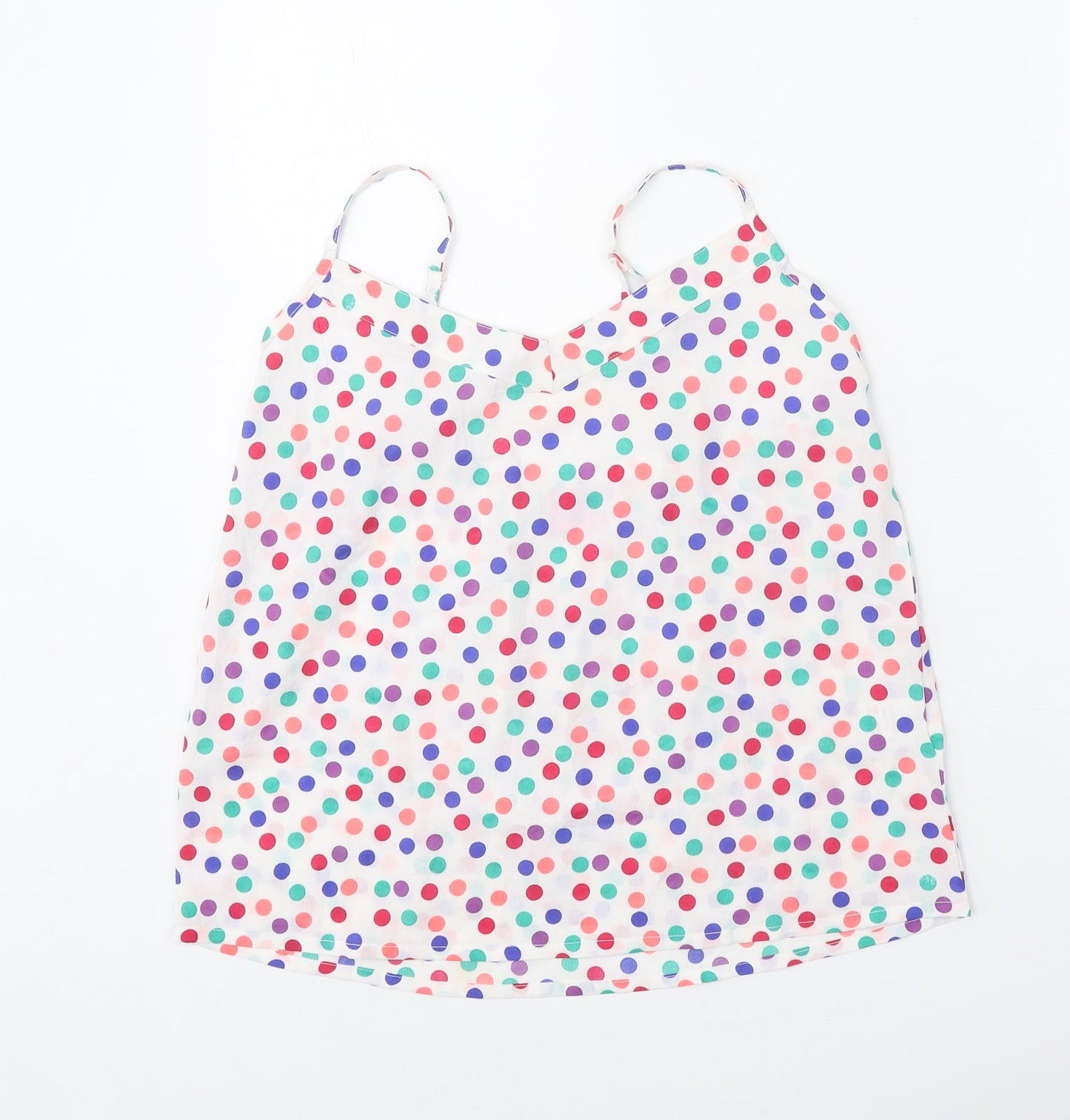 Adore Womens White Polka Dot Polyester Basic Tank Size S V-Neck