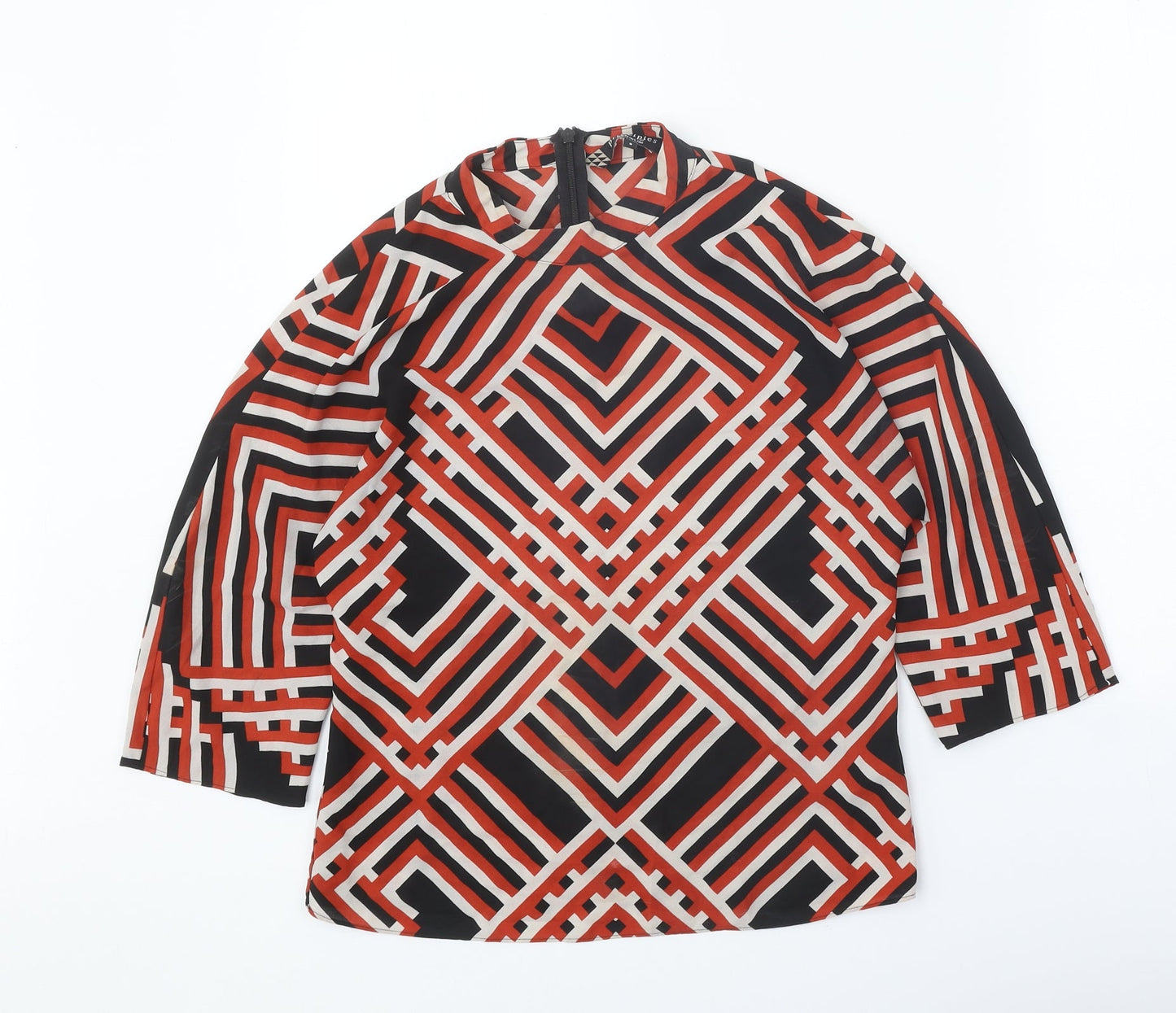Principles Womens Black Geometric Polyester Basic Blouse Size S Round Neck
