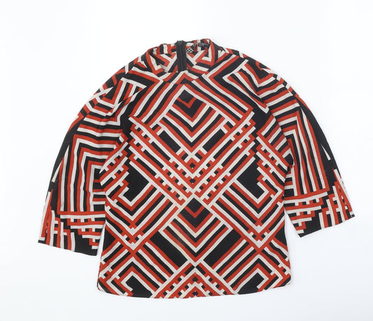 Principles Womens Black Geometric Polyester Basic Blouse Size S Round Neck