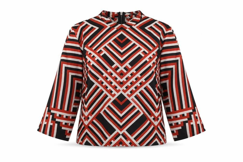 Principles Womens Black Geometric Polyester Basic Blouse Size S Round Neck