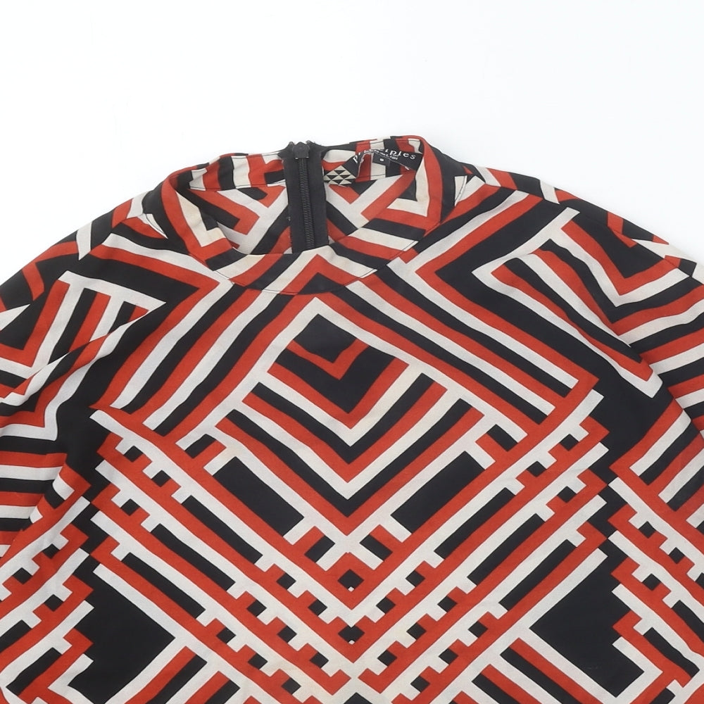 Principles Womens Black Geometric Polyester Basic Blouse Size S Round Neck