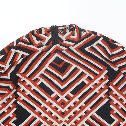 Principles Womens Black Geometric Polyester Basic Blouse Size S Round Neck