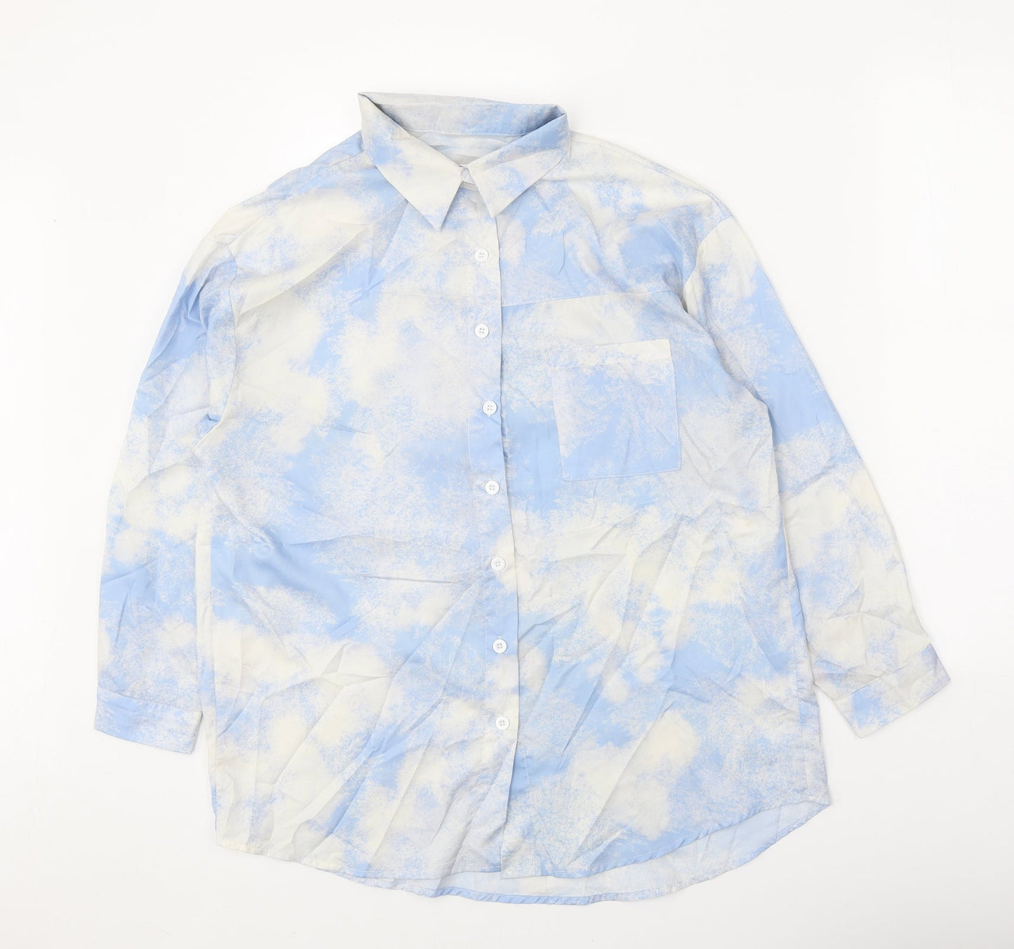Dazy Womens Blue Geometric Cotton Basic Button-Up Size S V-Neck