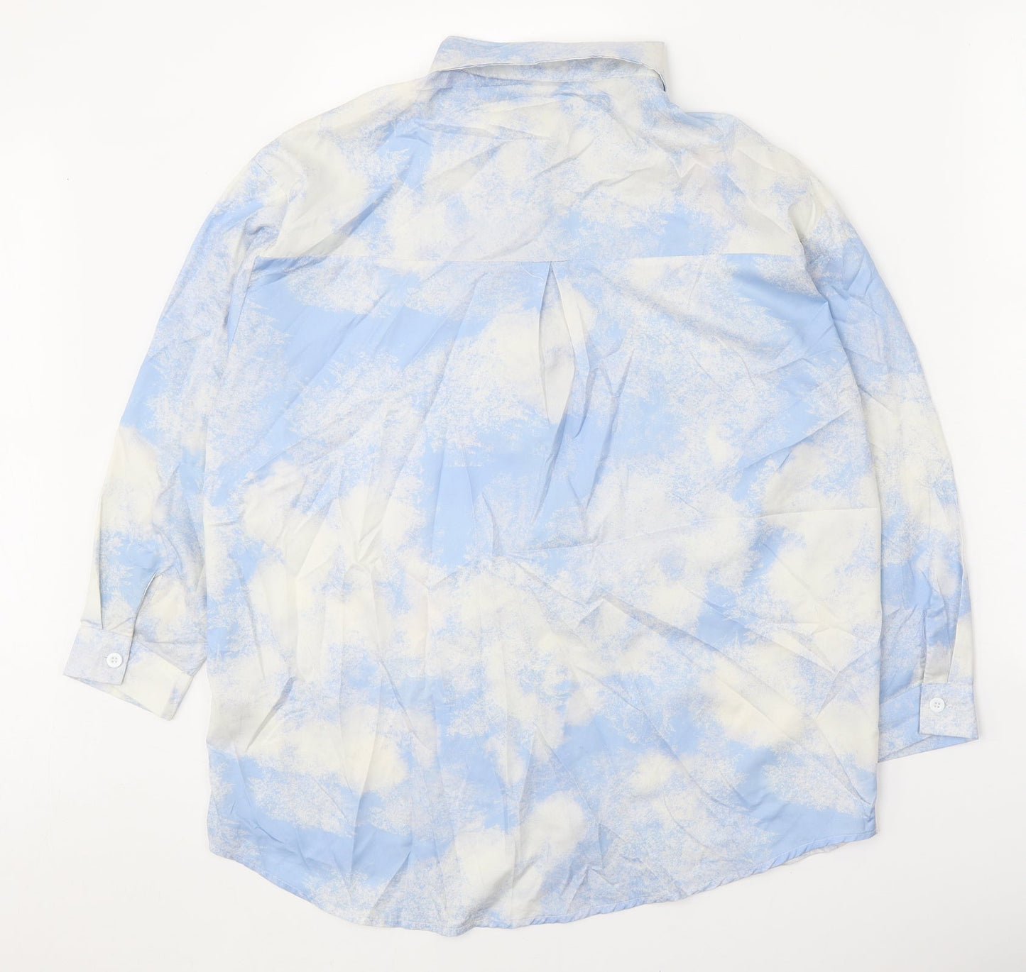 Dazy Womens Blue Geometric Cotton Basic Button-Up Size S V-Neck