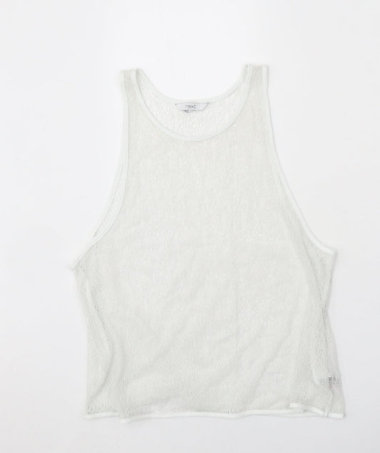 NEXT Womens White Nylon Basic Tank Size 14 Round Neck - Lace Detail