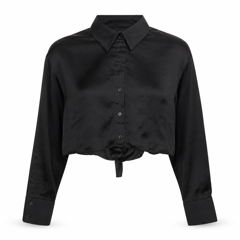 Zara Womens Black Polyester Basic Button-Up Size S Collared