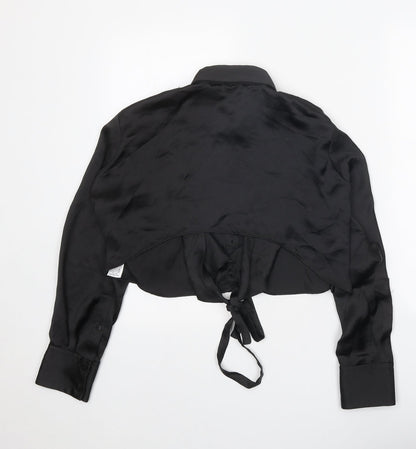 Zara Womens Black Polyester Basic Button-Up Size S Collared