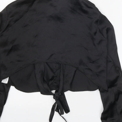 Zara Womens Black Polyester Basic Button-Up Size S Collared