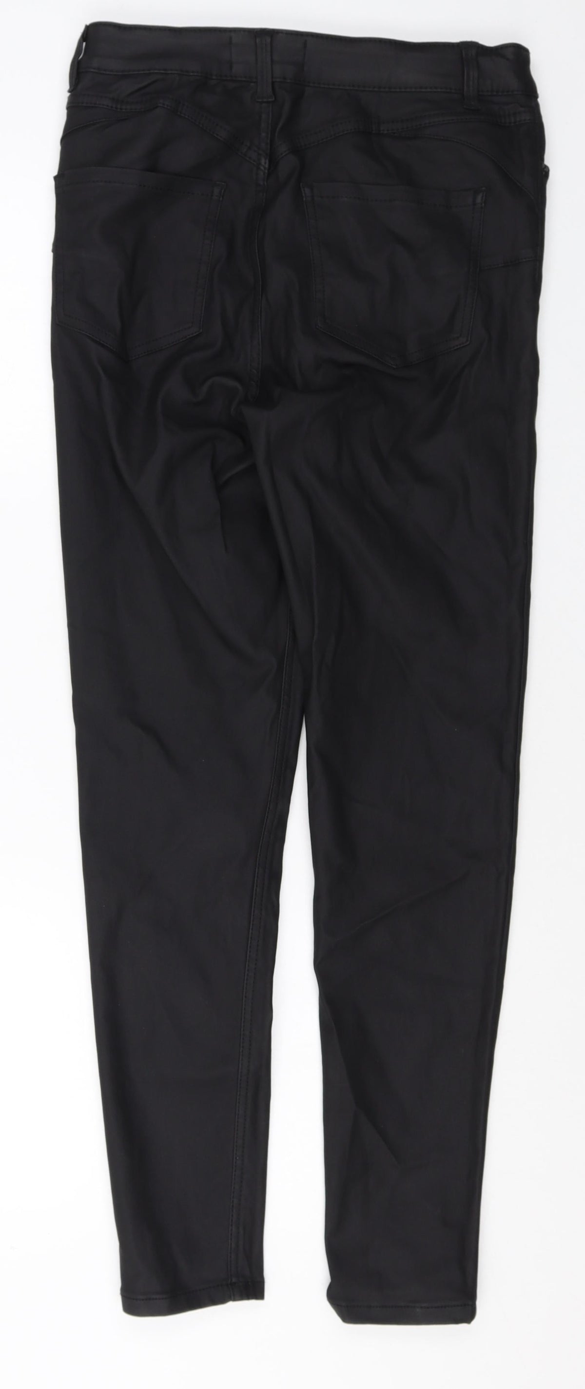 New Look Womens Black Herringbone Viscose Trousers Size 12 Regular Zip