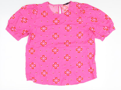 Marks & Spencer Womens Pink Geometric Viscose Basic Blouse Size 12 Round Neck
