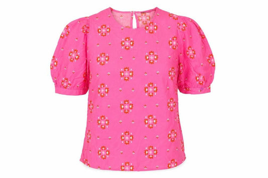 Marks and Spencer Womens Pink Geometric Viscose Basic Blouse Size 12 Round Neck