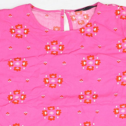 Marks & Spencer Womens Pink Geometric Viscose Basic Blouse Size 12 Round Neck