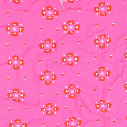 Marks & Spencer Womens Pink Geometric Viscose Basic Blouse Size 12 Round Neck