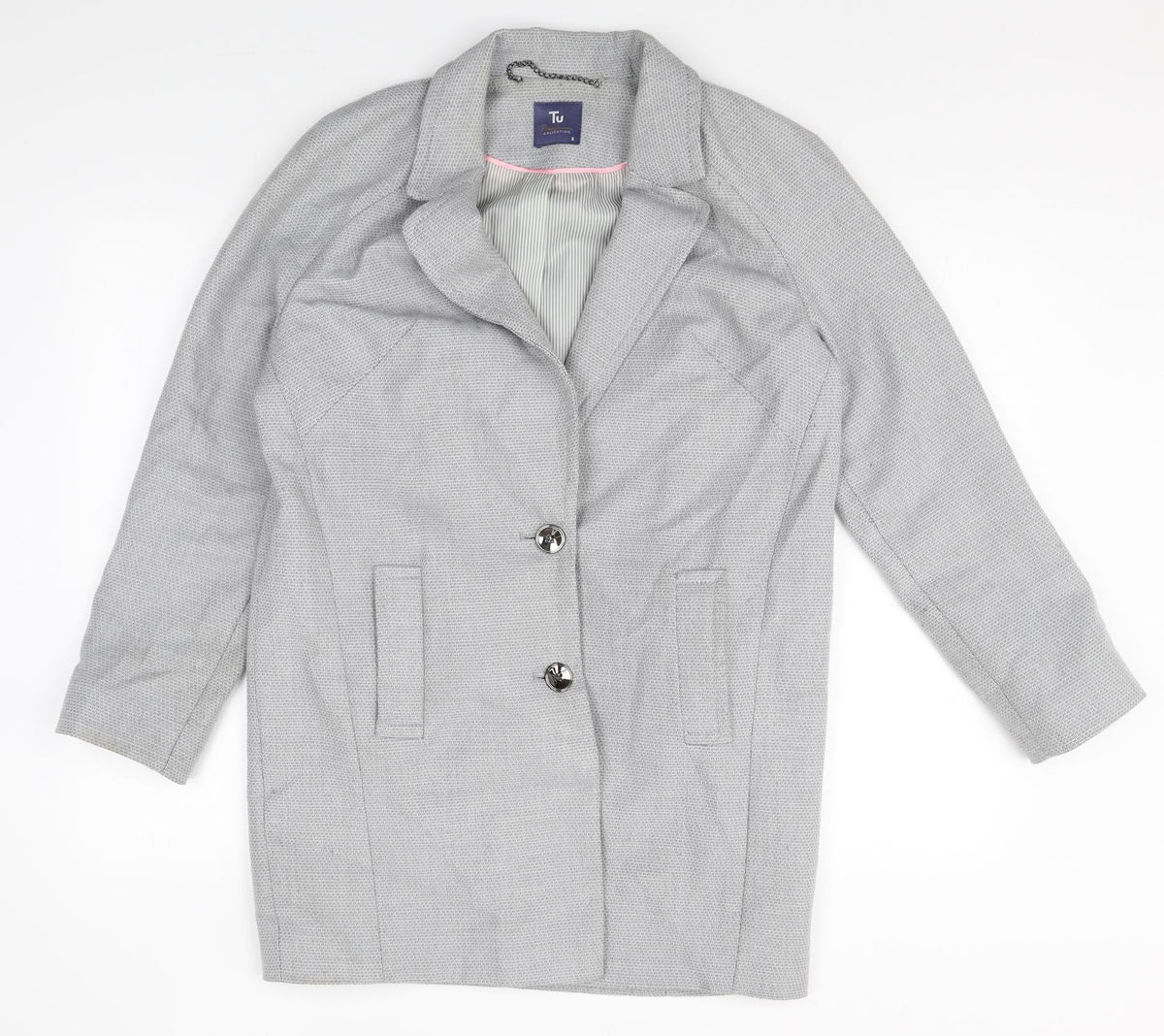 TU Womens Grey Polyester Jacket Blazer Size 8