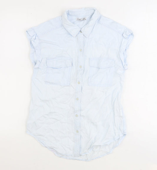 DEX Womens Blue Striped Polyester Basic Button-Up Size S Collared