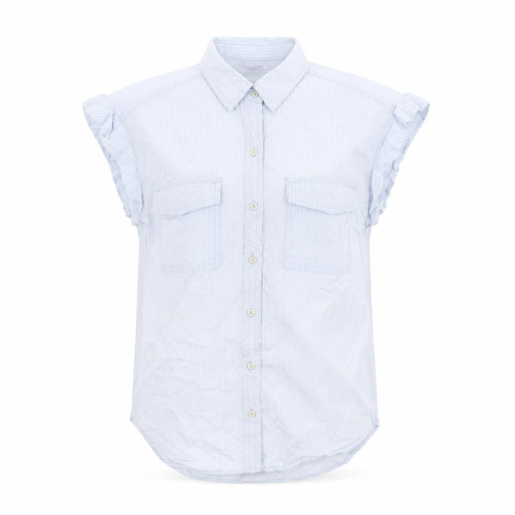 DEX Womens Blue Striped Polyester Basic Button-Up Size S Collared