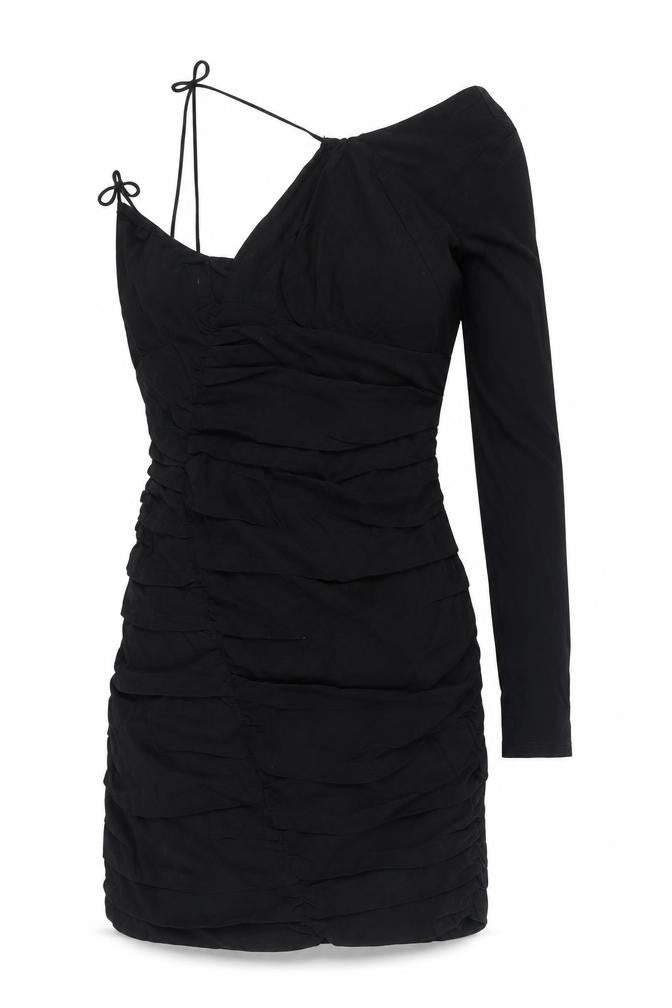 Zara Womens Black Linen Mini Size XS One Shoulder Zip