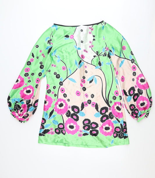Elise Ryan Womens Multicoloured Floral Polyester Mini Size M Boat Neck Pullover